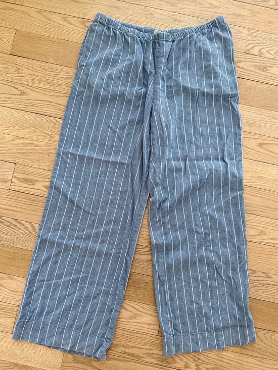 a new day Pants - A new Day Blue Pinstripe Wide-Leg Casual Pants Linen Large